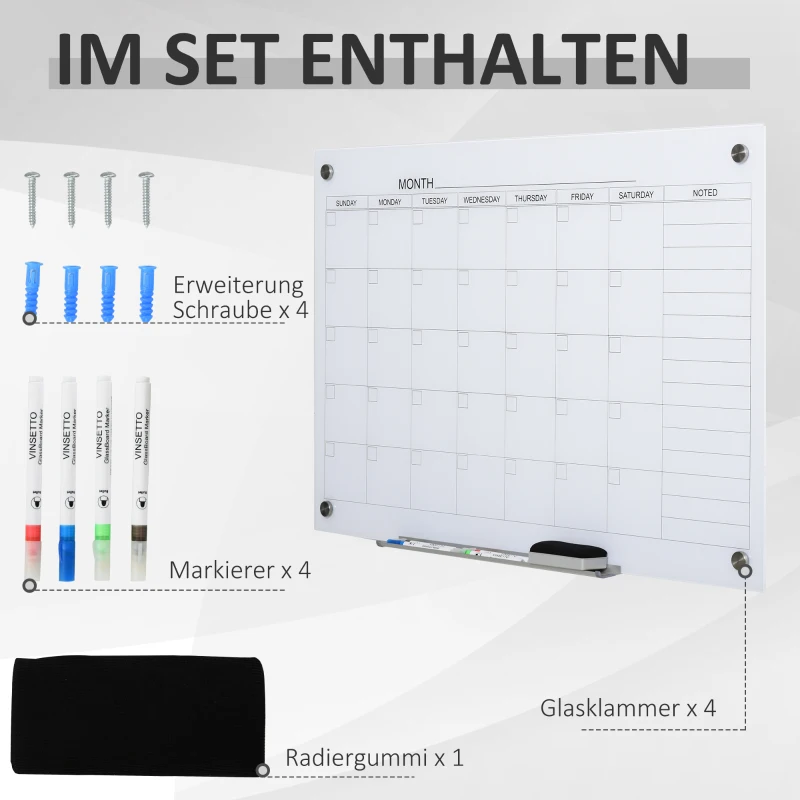 Whiteboard Whiteboardkalender För Att Organisera Semesterplaner Och Månadsplanering Inklusive 1 Pennhållare, 4 Markörer Och Suddgummi 90 X 60 Cm 4