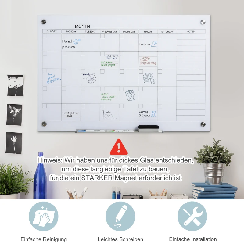 Whiteboard Whiteboardkalender För Att Organisera Semesterplaner Och Månadsplanering Inklusive 1 Pennhållare, 4 Markörer Och Suddgummi 90 X 60 Cm 6