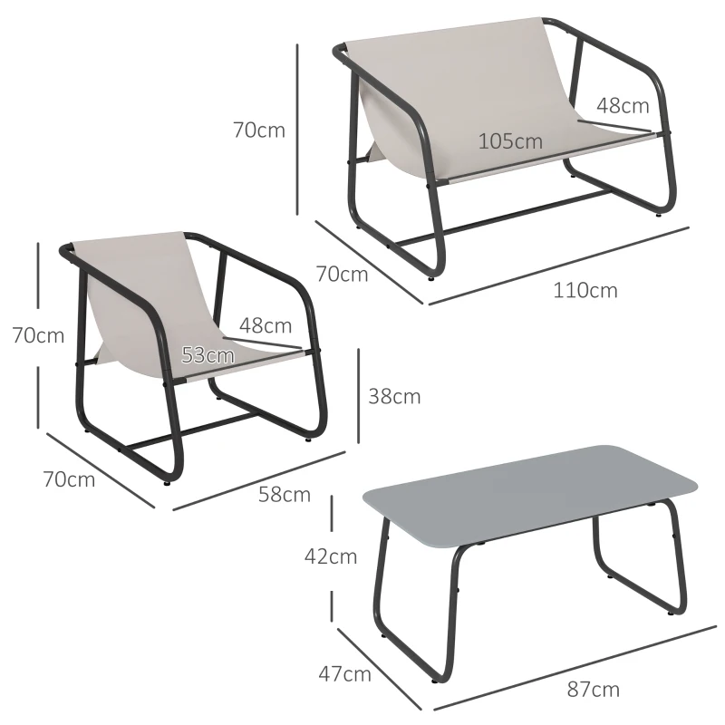 4-delat Trädgårdsmöbelset, Trädgårdssittgrupp, Loungemöbel, 1 Soffa, 2 Fåtöljer, 1 Bord, 110 X 70 X 70 Cm, Krämvit + Svart 3