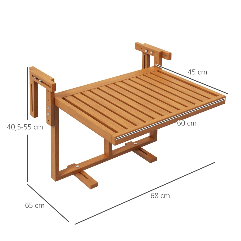 Balkongbord, Fällbord, Trädgårdsbord, Fällbart Utomhusbord, Väderbeständigt, Höj- Och Sänkbart, 68 Cm X 65 Cm X 55 Cm, Teak 3