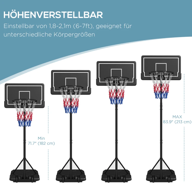 Basketställ, Höj- Och Sänkbart, Mobilt, Fyllbart, Spricksäker Bakvägg, Korghöjd 1,82 - 2,13 M, Svart 4