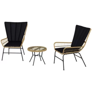 Bistroset Balkongmöbelset Balkongmöbel, Boho-stil, Väderbeständig, 78 X 68 X 95 Cm, Svart 1