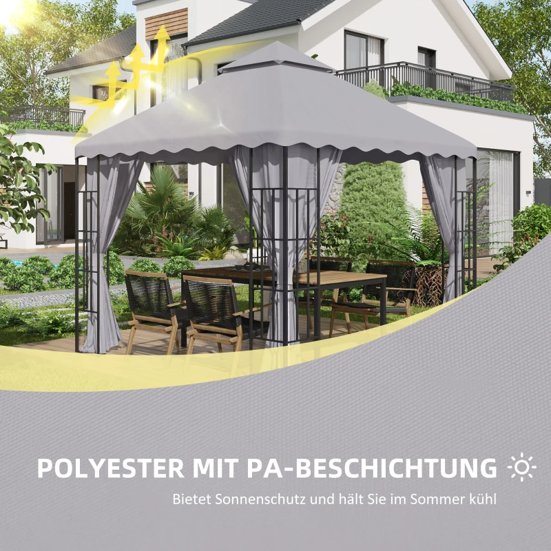 Ersättningstak För Lusthus, Med Ventilationstak, Vattenavloppshål, Polyester, 3 X 3 M, Ljusgrå 4