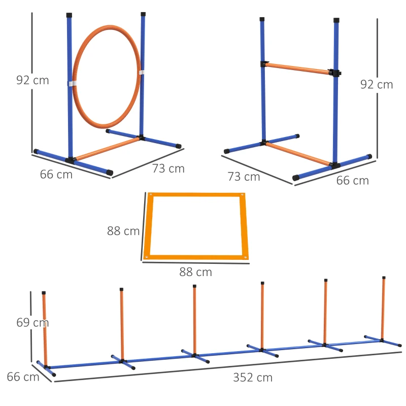 Hund Agility Set Hundbana, 1 Båge, 1 Häck, 1 Slalomset, 352 Cm X 66 Cm X 69 Cm, Blå + Röd 3