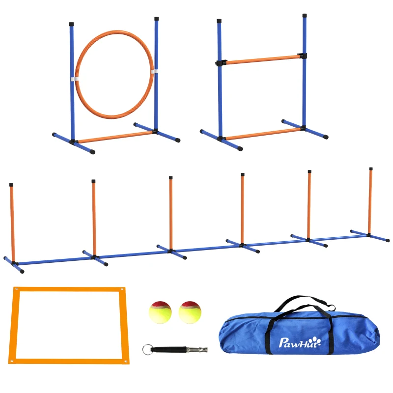 Hund Agility Set Hundbana, 1 Båge, 1 Häck, 1 Slalomset, 352 Cm X 66 Cm X 69 Cm, Blå + Röd 10