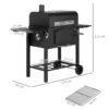 Kolgrill BBQ Grill Rökare, Justerbart Kolfack, Sidohyllor, 124 X 66 X 112 Cm, Svart 3