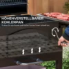 Kolgrill BBQ Grill Rökare, Justerbart Kolfack, Sidohyllor, 124 X 66 X 112 Cm, Svart 7