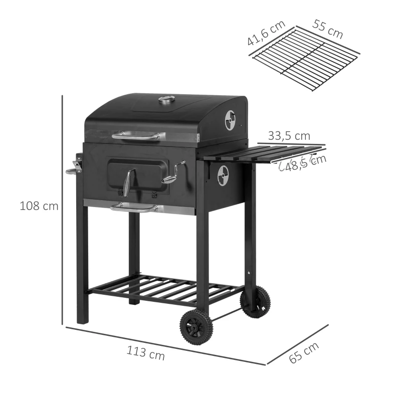 Kolgrill Rökare BBQ Rökare, 1 Hylla, 1 Handdukshållare, 2 Grillgaller, 113 Cm X 65 Cm X 108 Cm, Svart 3