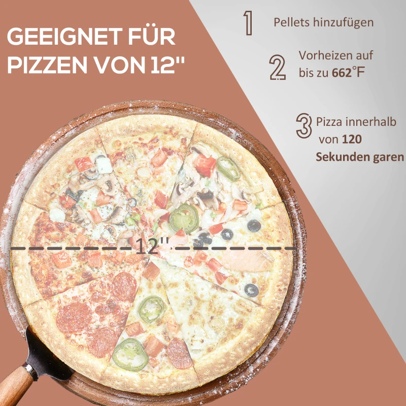 Pizzaugn Pizza Vedeldad Ugn, 1 Pizzaskal, 1 Pizzasten, 81 X 40 X 72 Cm, Svart + Natur 4