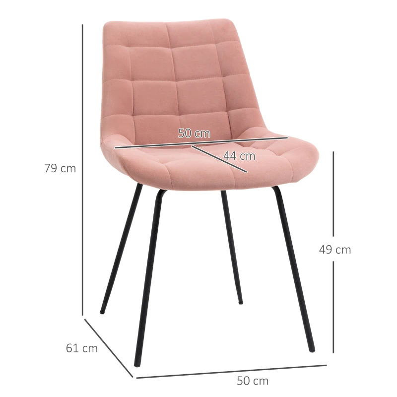 Set Med 2 Matsalsstolar, Accentstolar, Köksstolar, Retrodesign, Sammetslook, 50 Cm X 61 Cm X 79 Cm, Rosa 3