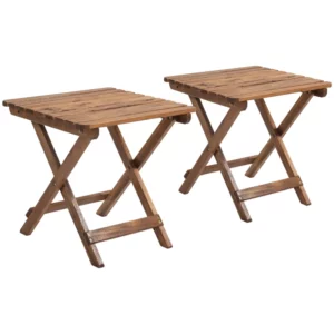 Sidobord Utomhus, Set Med 2 Trädgårdsbord, Fällbart Campingbord Av Trä, Fällbart Bord För Trädgård, Balkong, Teak, 45 X 45 X 45 Cm 1