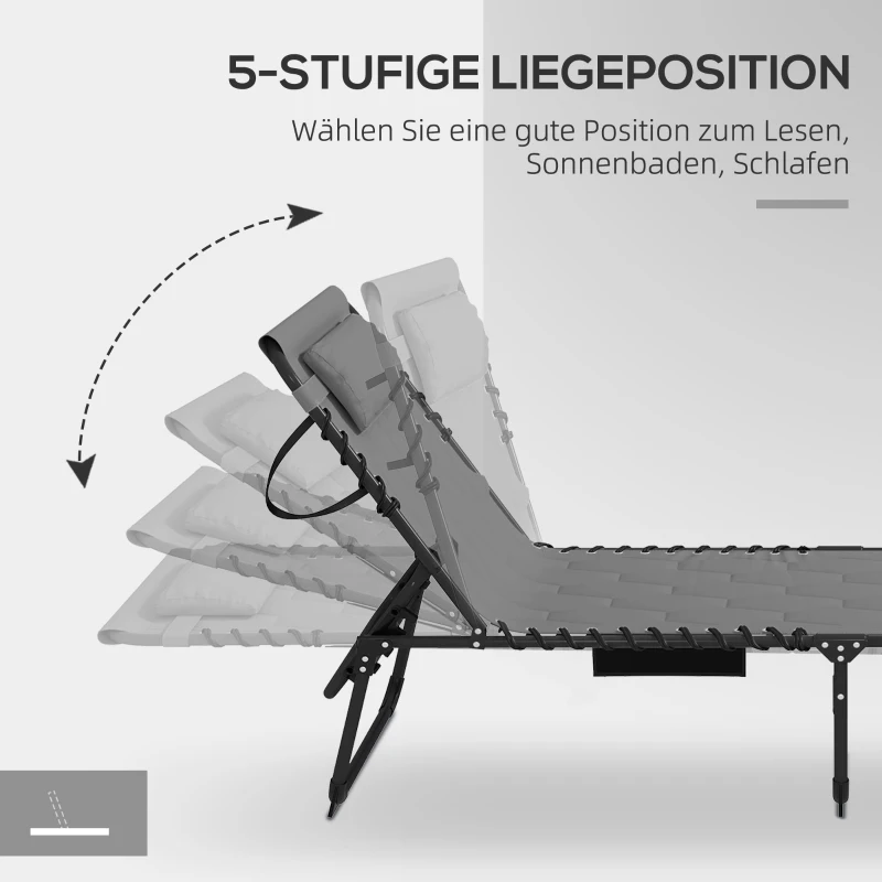 Solstol Solstol Trädgårdsstol, Hopfällbar, Inklusive Dyna, Väderbeständig; 188cm X 65cm X 36cm, Grå + Svart 6