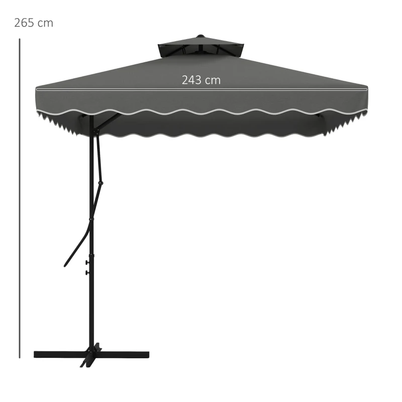 Trädgårdsparaply, Fribärande Paraply, Dekorkant, Ventilationstak, Metallram, 2,4x2,4x2,6m, Mörkgrå 3