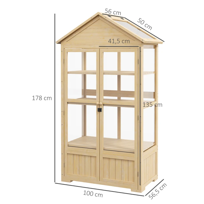 Växthus, Med Hylla, Transparent Hölje, Takfönster, Låsbar Dörr, Akryl, Träram, 100x56,5x178 Cm 3