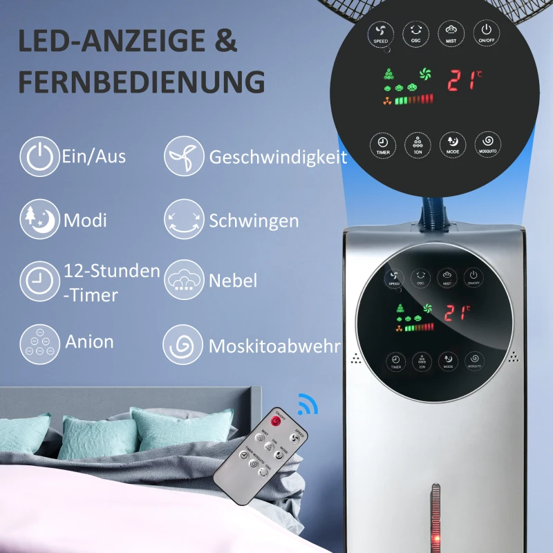 2-i-1 Fläkt, LED-display, Timerfunktion, 44,5 X 135H Cm, Silver + Svart 5