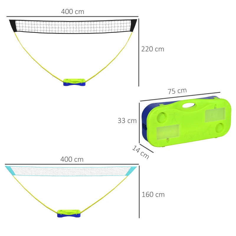 Badmintonnätset Volleybollnätset 3 Delar Set 400cm X 22,4cm X 155cm Svart + Blå + Grön 3