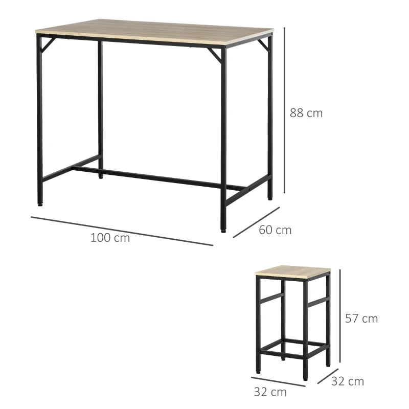 Barbordsset, Barbord Med 4 Barstolar, 5-delat Bordsset, Stål Ek 3