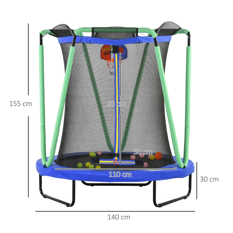 Barnstudsmatta Med Basketkorg, Basketboll, 20 Bollar, Upp Till 50 Kg, 140 X 155H Cm, Blå/grön 3