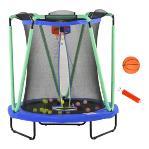 Barnstudsmatta Med Basketkorg, Basketboll, 20 Bollar, Upp Till 50 Kg, 140 X 155H Cm, Blå/grön 1