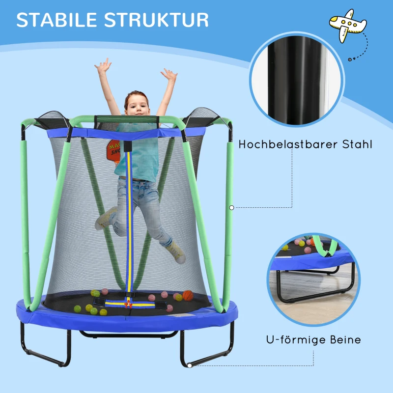 Barnstudsmatta Med Basketkorg, Basketboll, 20 Bollar, Upp Till 50 Kg, 140 X 155H Cm, Blå/grön 5