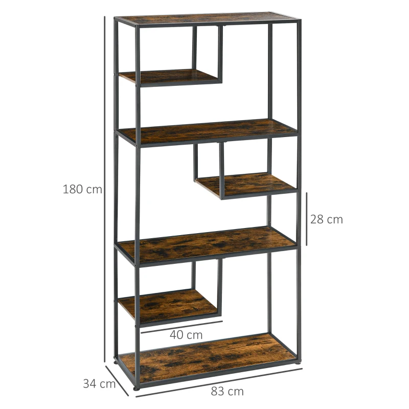 Bokhylla Vägghylla, Industriell Design, 7 Hyllor, 83 Cm X 34 Cm X 180 Cm, Brun + Svart 3