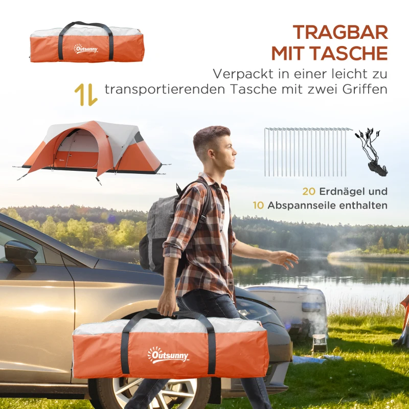 Campingtält För 5-6 Personer, Familjetält, Vattentätt, Med Markis, 550L X 300W X 198Hcm, Orange 8