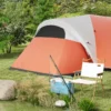 Campingtält För 5-6 Personer, Familjetält, Vattentätt, Med Markis, 550L X 300W X 198Hcm, Orange 9