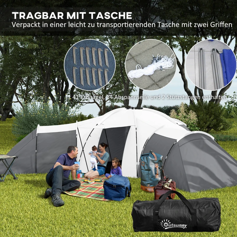 Campingtält För 6-9 Personer, 4 Rum, Markis, Vattentät, 615x 615x225cm, Grå 7