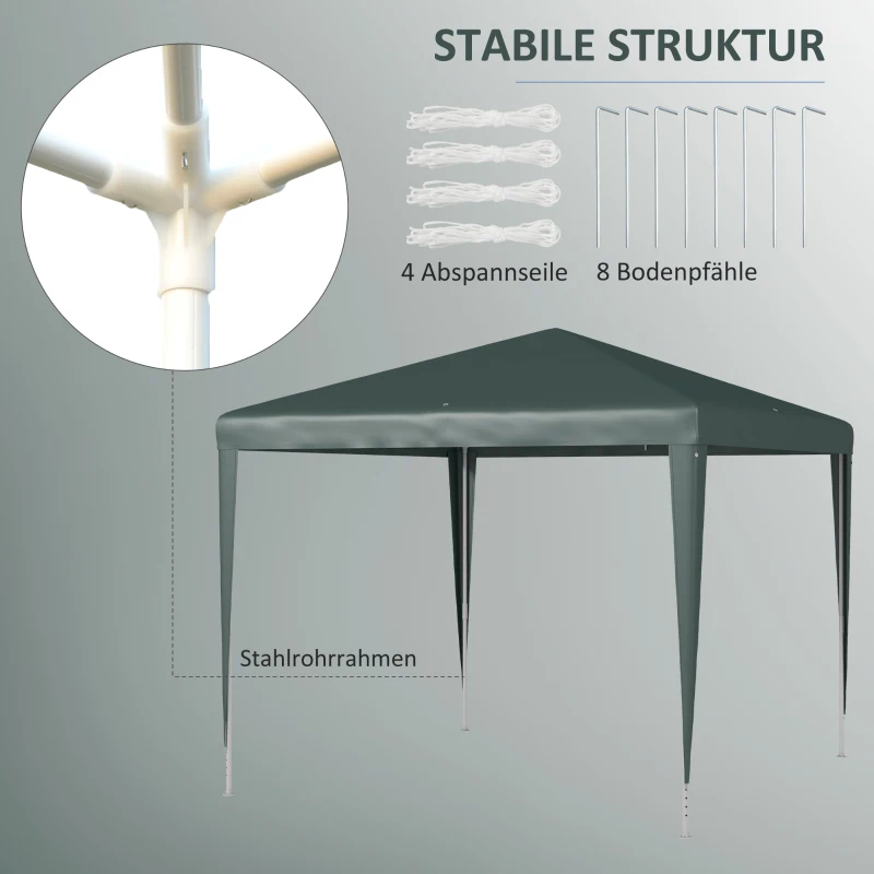 Gazebo 2,7x2,7m, Snabbmontering Med Klicksystem, Rostfri Ram, Mörkgrön 5