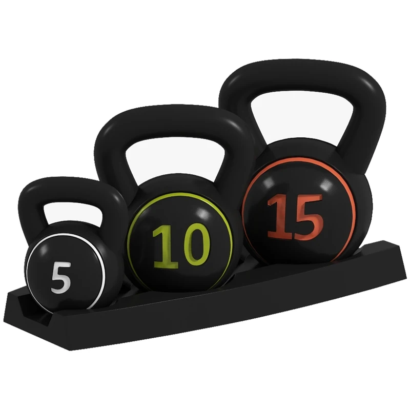 Kettlebell Set, 3 Kettlebells 2,2kg/4,5kg/6,8kg, Plastfodral, Svart 6