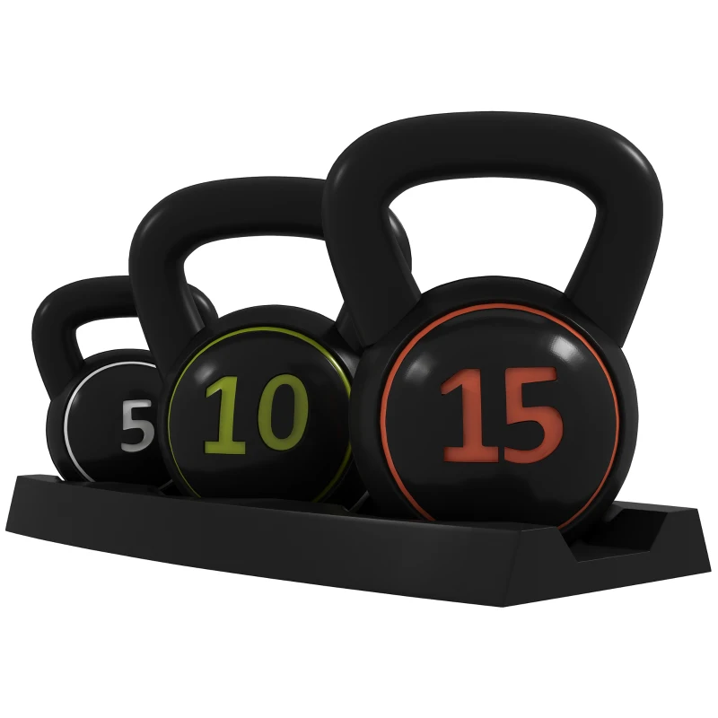 Kettlebell Set, 3 Kettlebells 2,2kg/4,5kg/6,8kg, Plastfodral, Svart 1