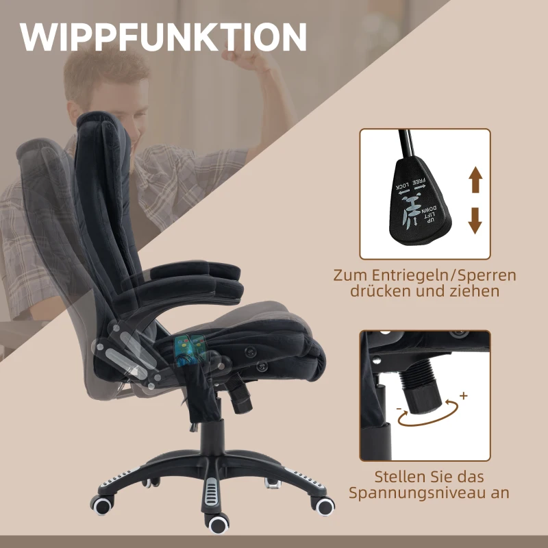 Kontorsstol Med Massage & Värmefunktion, Ergonomisk, Höj- Och Sänkbar, Svart 7