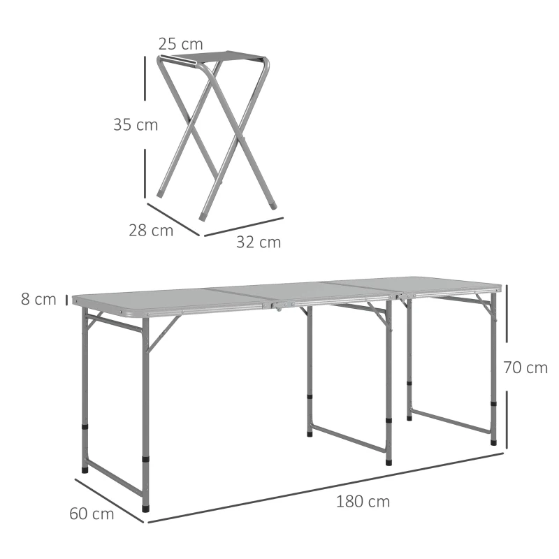 Picknickset Hopfällbart Bord Med Stolar Campingbord Med Stolar, Hopfällbart, 180 Cm X 60 Cm X 70 Cm, Silver 3