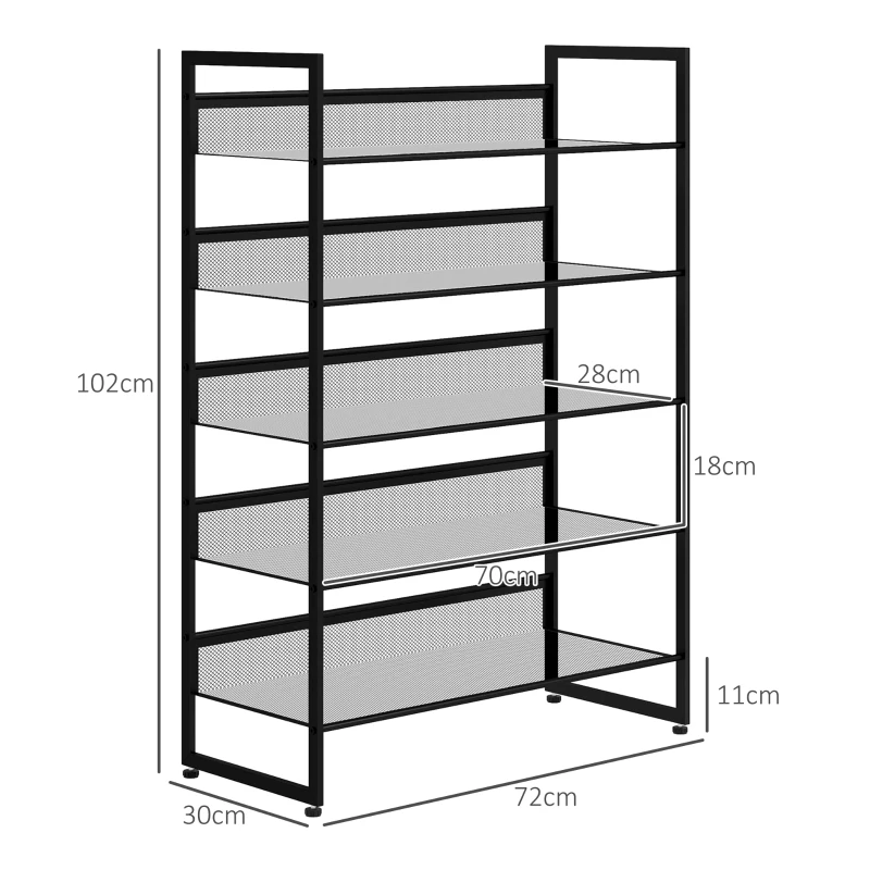 Skoställ, Skoställ, Skoställ, 5 Hyllor, 72 Cm X 30 Cm X 102 Cm, Svart 3