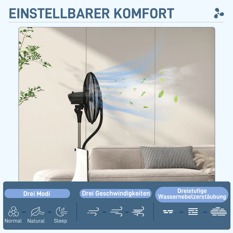Stående Fläkt Med Befuktning, Tyst, Mobil, Fjärrkontroll, Svart/vit 5