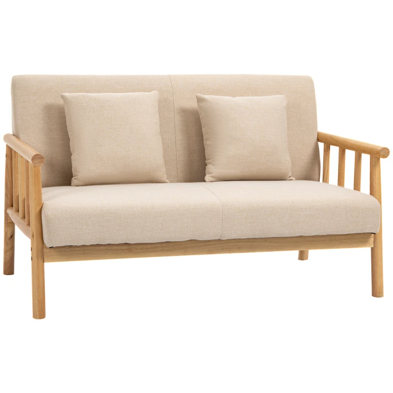 2-sits Soffa, Tygöverdrag I Linnelook, Kompakt, Upp Till 200 Kg, Träram, 123L X 69W X 74H Cm, Beige 10