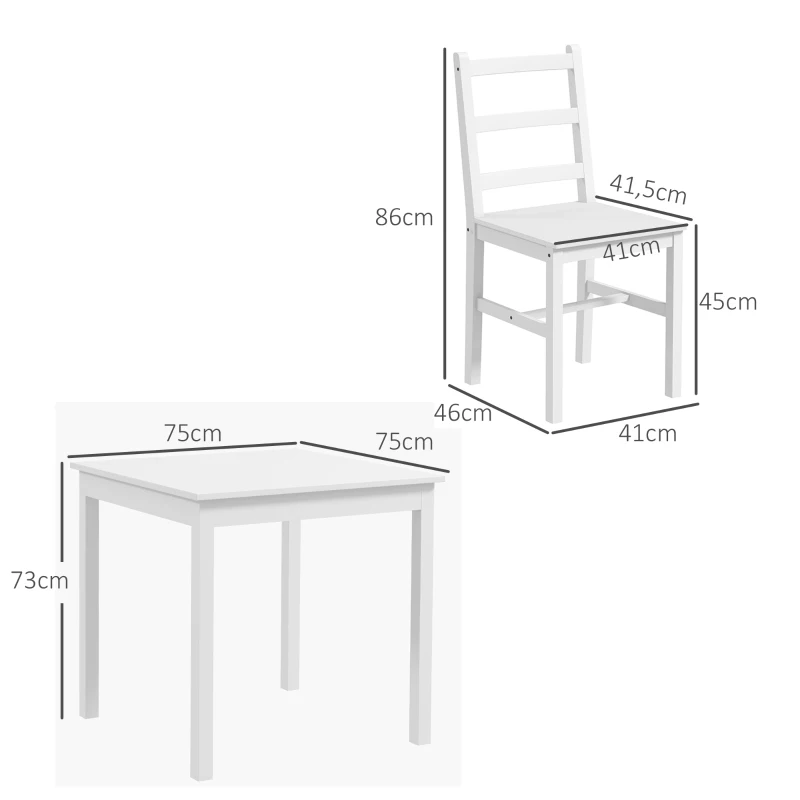 3-delad Matgrupp, Sittgrupp, Bord Med Stolar, Massivt Trä, Vit 3