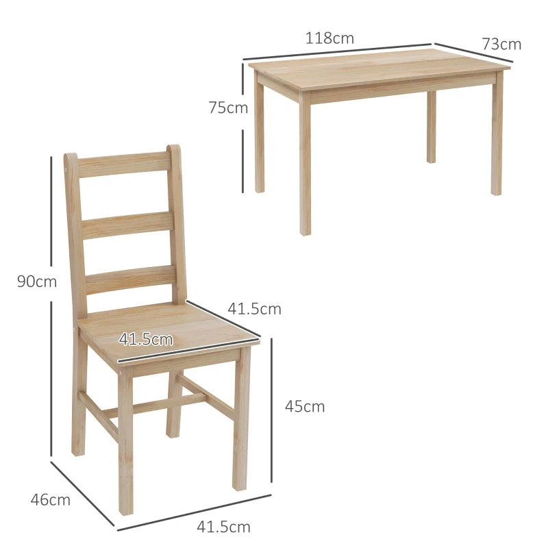 5-delat Matbord Med Stolar, Massivt Trä, 118 Cm X 73 Cm X 75 Cm, Natur 3