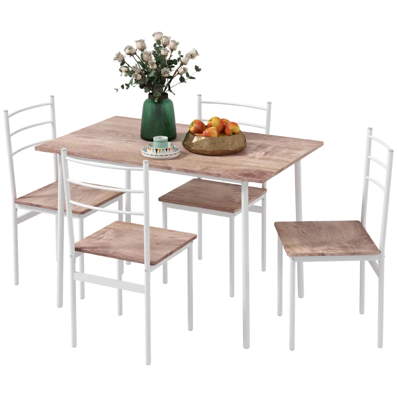 5-delat Matgruppsmatbord Med Stolar Sittgrupp, Modern Design, Natur + Vit 1