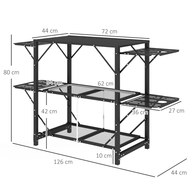 Campingbord Picknickbord Uteköksskåp, Hopfällbart, Väderbeständigt, 126 Cm X 44 Cm X 80 Cm, Svart 3