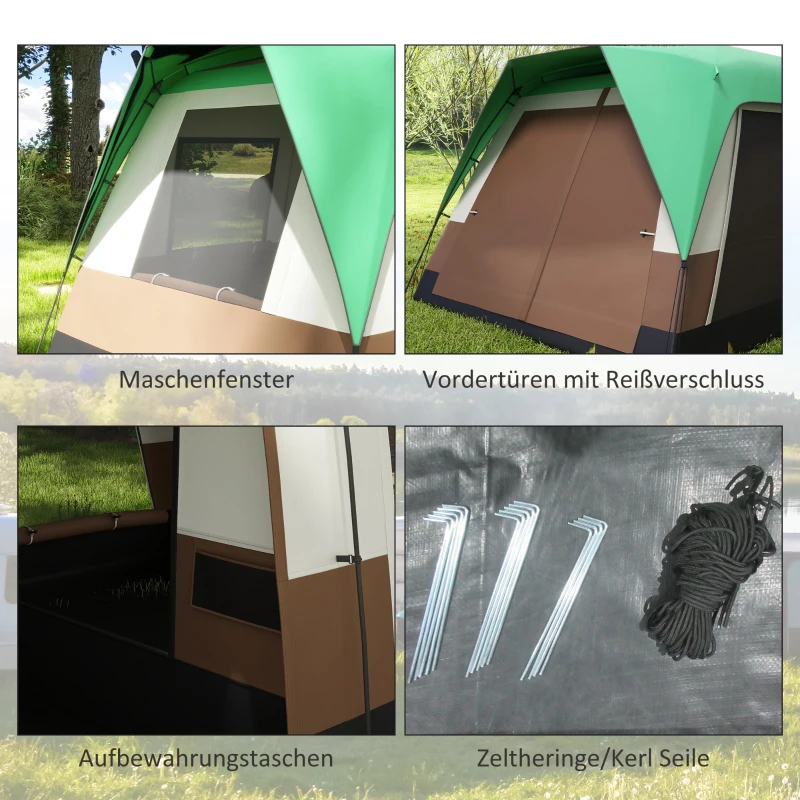 Campingtält För 7-8 Personer, Nätfönster, Med Bärväska, 4,90 X 3,05 X 2,25 M, Grönt 8