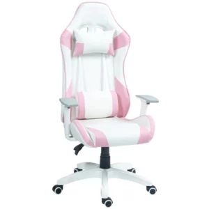 Gaming Stol, Racing Design, Tiltbar, Justerbar I Höjdled, Konstläder, 67W X 60D X 120-128H Cm, Rosa/vit 1