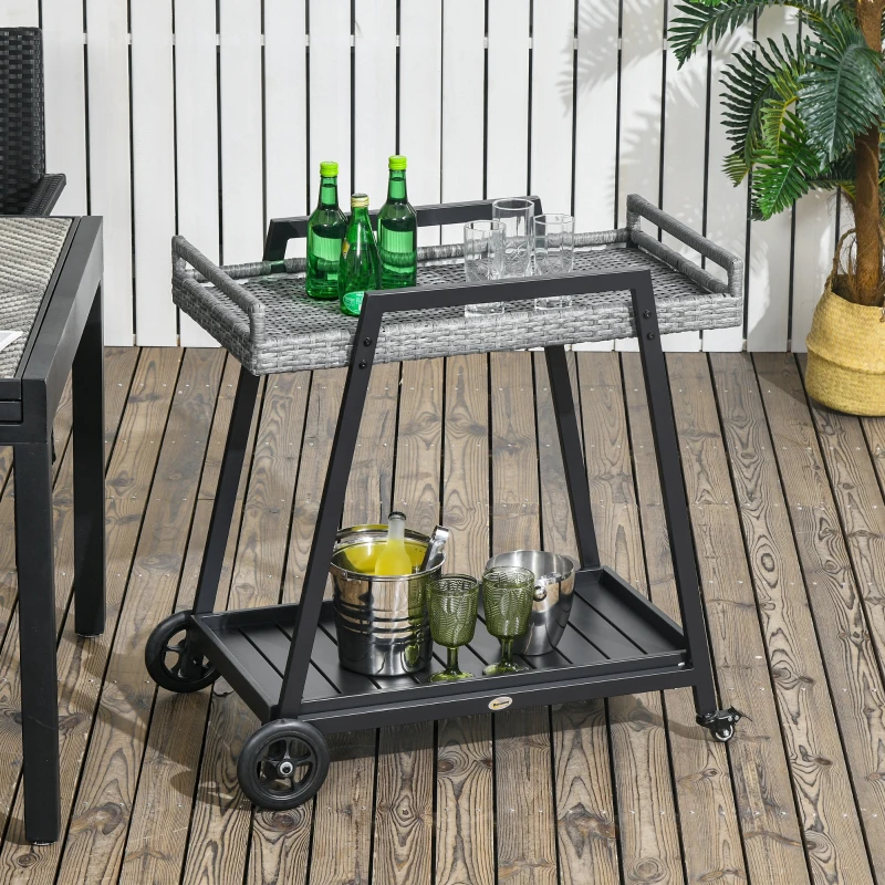 Grillvagn BBQ-vagn Serveringsvagn, 1 Hylla, PE-rotting, 79 Cm X 52 Cm X 82 Cm, Grå 2