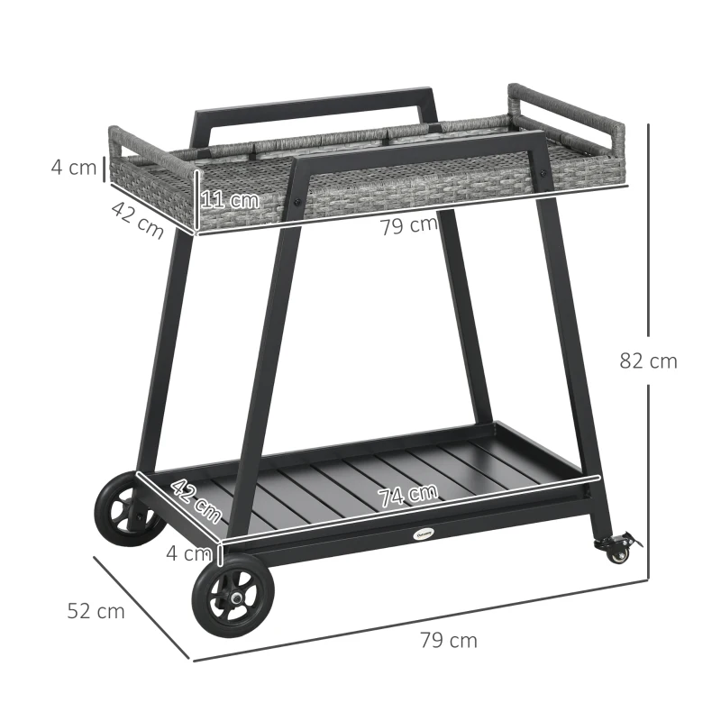 Grillvagn BBQ-vagn Serveringsvagn, 1 Hylla, PE-rotting, 79 Cm X 52 Cm X 82 Cm, Grå 3