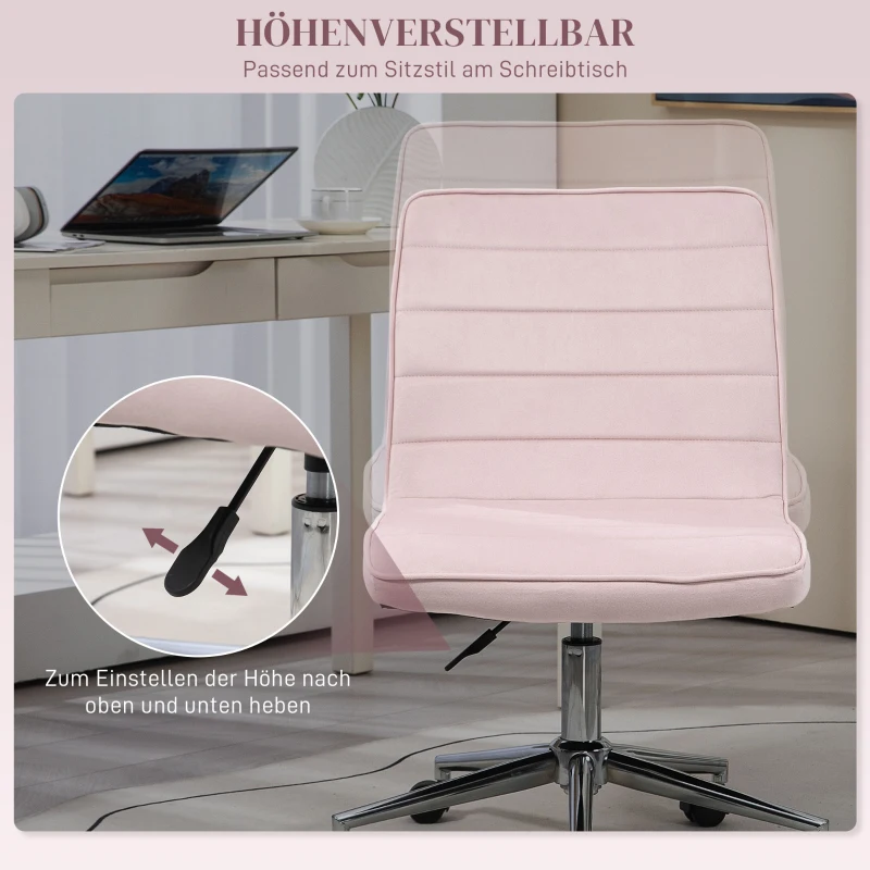 Kontorsstol Kontorsstol Skrivbordsstol, Justerbar I Höjdled, Sammetslook, 51 Cm X 64 Cm X 78-88 Cm, Rosa 4