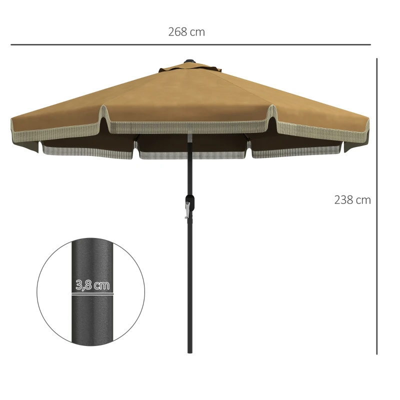 Parasoll Med Fransdekoration, 265 Cm, Lutande, Tvådelad Metallstång, Vindhuva, Khaki/svart 3