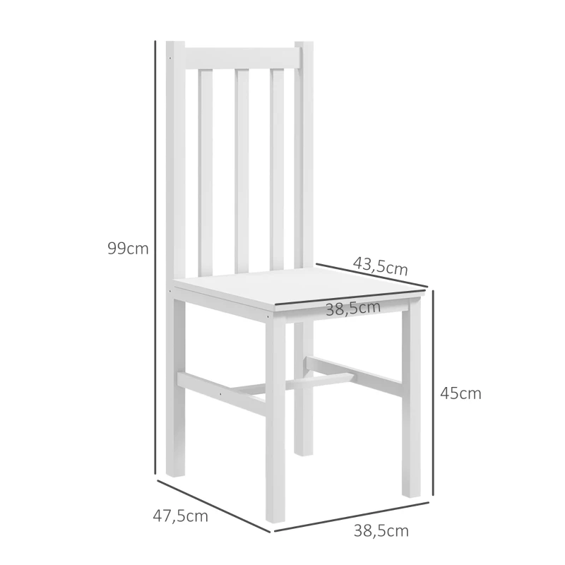 Set Med 2 Köksstolar, Matsalsstolar, Massivt Trä, Modern Design, 38,5 Cm X 47,5 Cm X 99 Cm, Vit 3