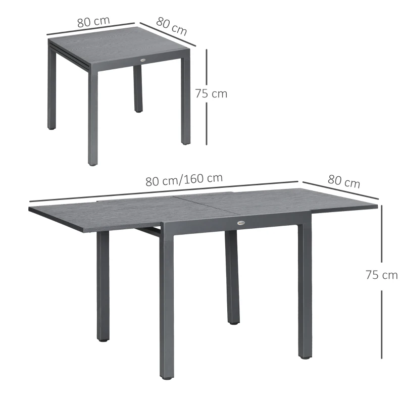 Uteplatsbord, Utdragbart, 4 Till 6 Personer, Aluminium/stål, 80/160 X 80 Cm, Mörkgrå 3